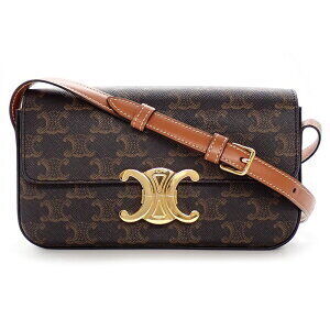 Celine Triomphe Claude Shoulder Bag Tan Canvas Calfskin